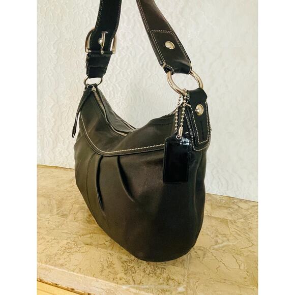 Coach large Ergo Pleated hobo/soho black Leather Shoulder Bag F13732 - Picture 4 of 9